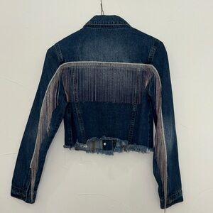 Cropped denim jacket with beaded fringe